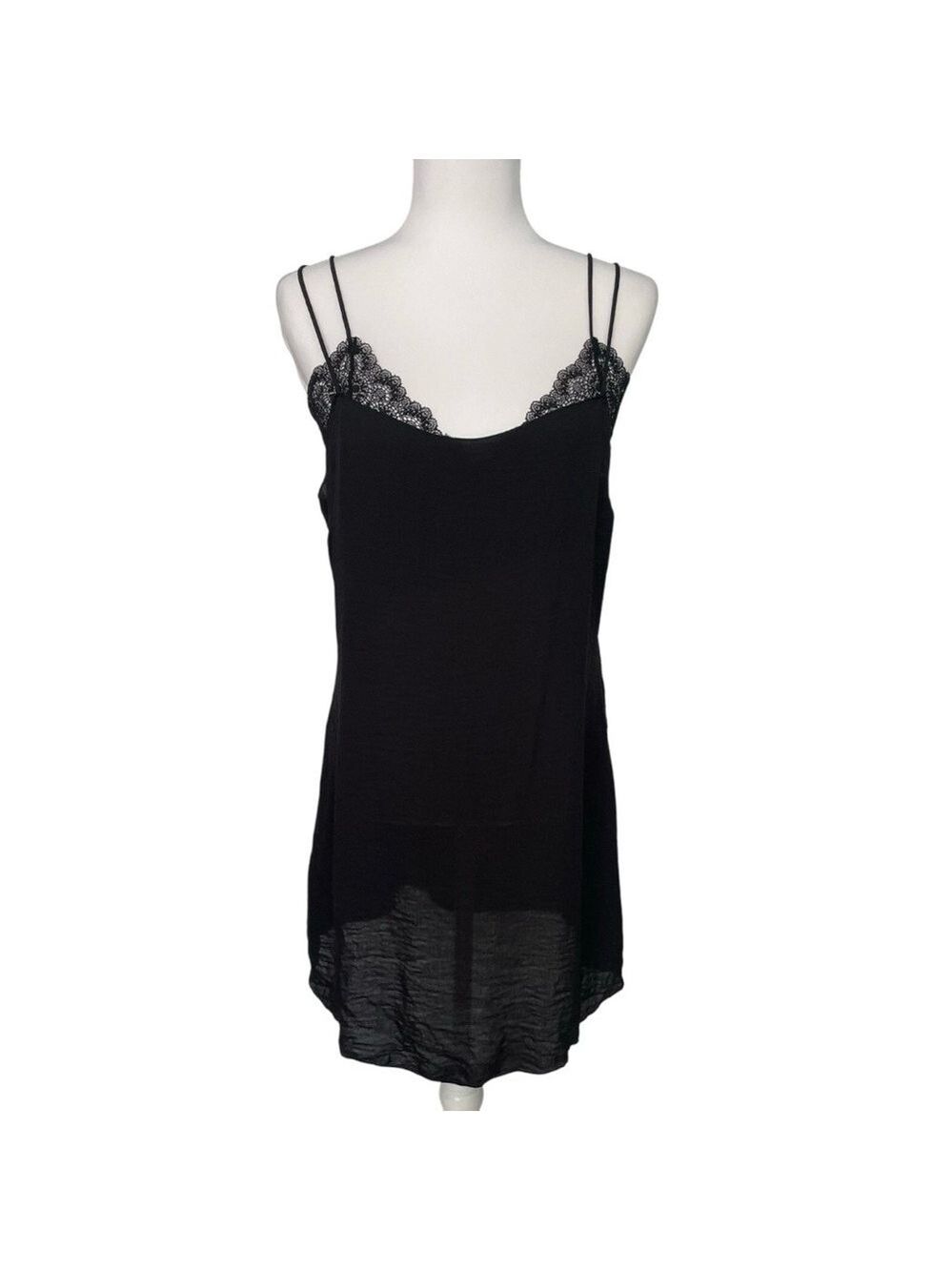 Intimately Free People Black Floral Crochet Lace Trim Slip Dress Size Medium